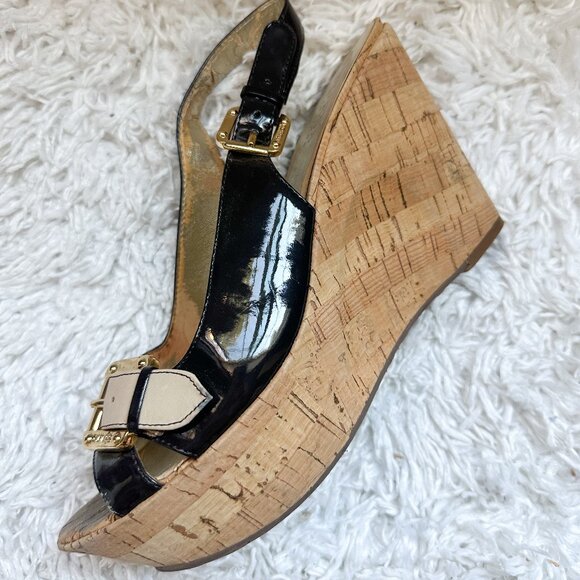 GUESS by MARCIANO Wedge Cork Open Toe Slingback | Brown | Size 8 - Picture 2 of 4